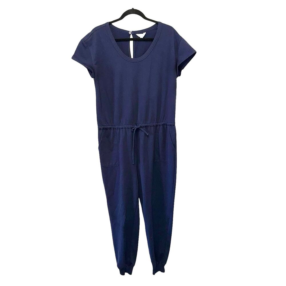 Time & Tru Navy Drawstring‎ Jumpsuit Large Casual Lounge